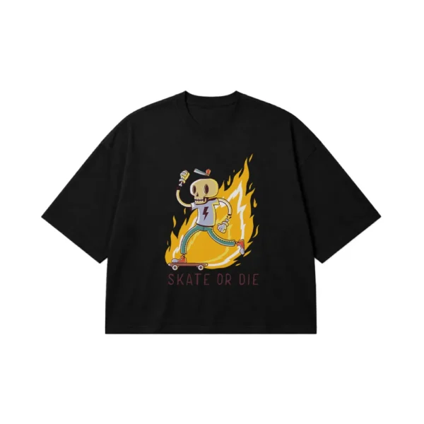 تیشرت باکسی اسکلت اسکیت‌باز طرح Skate Or Die کد 8827