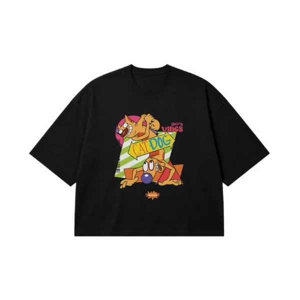 تیشرت باکسی کت‌داگ طرح 90s Vibes (CatDog) کد 884