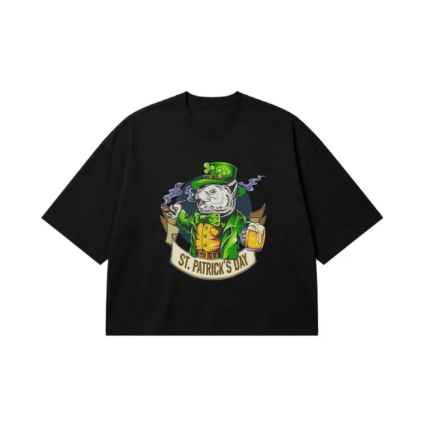 تیشرت باکسی گربه طرح St. Patrick’s Day کد 8863