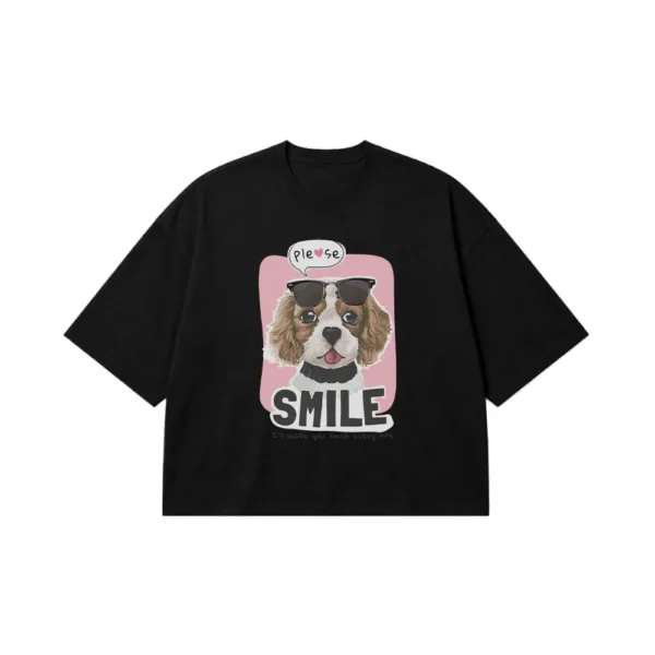 تیشرت باکسی سگ کارتونی طرح Smile کد 8887