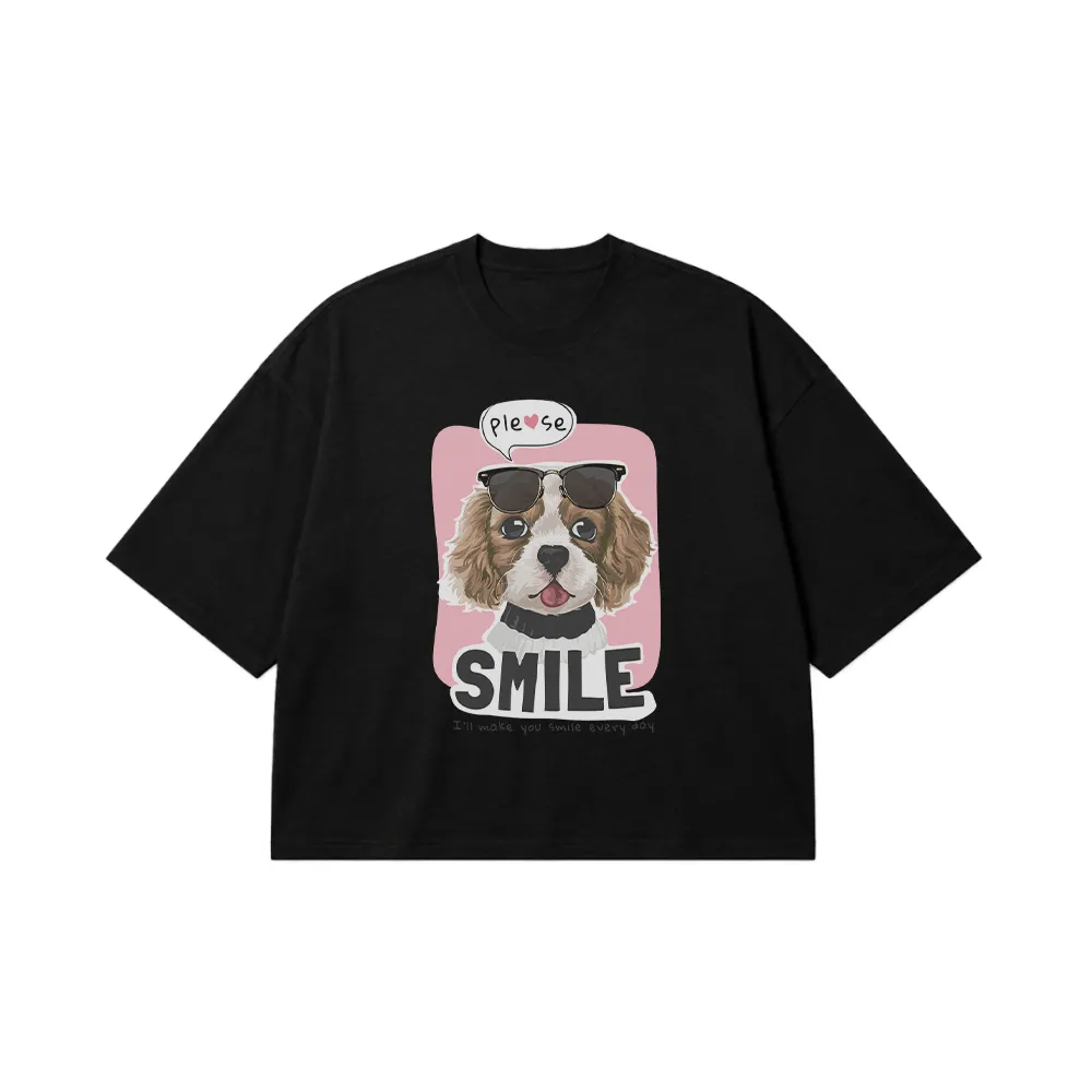 تیشرت باکسی سگ کارتونی طرح Smile کد 8887