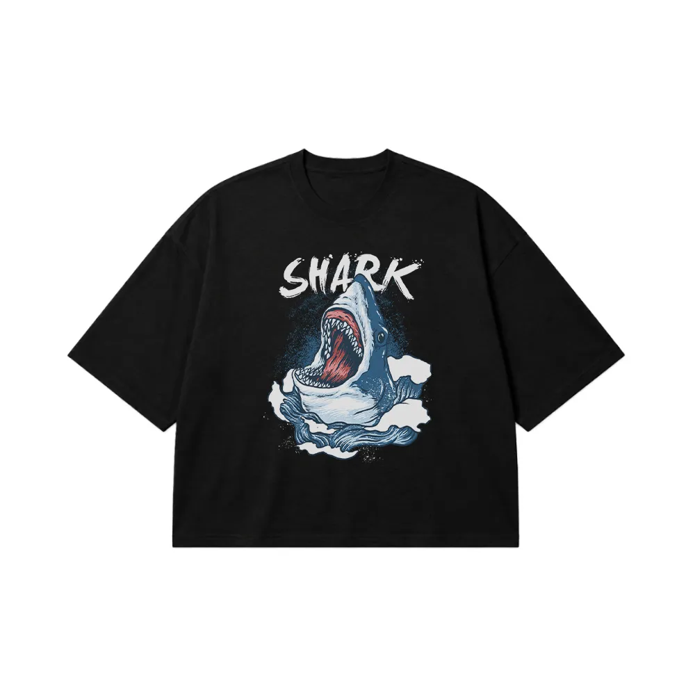 تیشرت باکسی طرح کوسه سفید بزرگ عصبانی در امواج دریا (Shark) کد 8948
