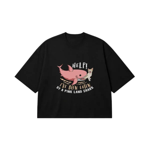 تیشرت باکسی گربه طرح I've Been Eaten By A Pink Land Shark کد 8975