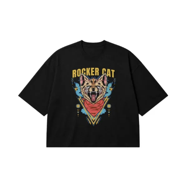 تیشرت باکسی گربه طرح Rocker Cat کد 9201