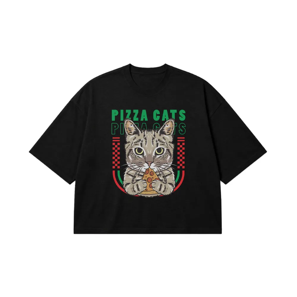تیشرت باکسی گربه طرح Pizza Cats کد 9207