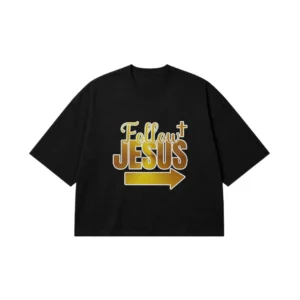 تیشرت باکسی نوشته Follow Jesus با فلش طلایی کد 93
