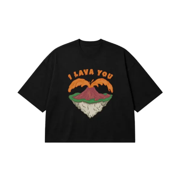 تیشرت باکسی عاشقانه طرح I Lava You کد 9443
