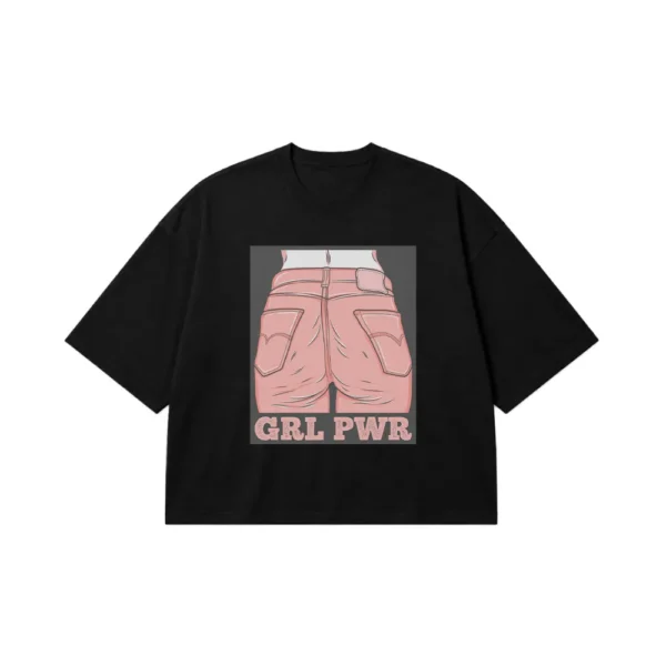 تیشرت باکسی دخترانه طرح GRL PWR کد 9462