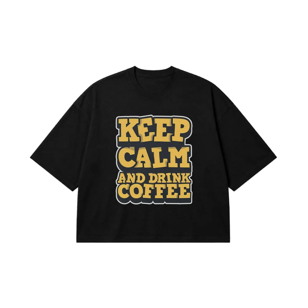 تیشرت باکسی قهوه طرح Keep Calm And Drink Coffee کد 9495
