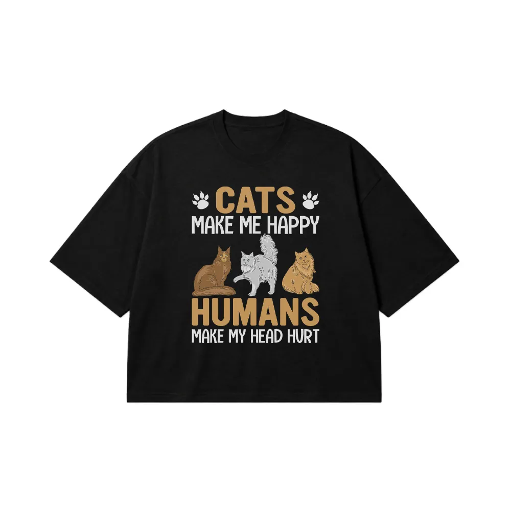 تیشرت باکسی گربه طرح Cats Make Me Happy کد 9613
