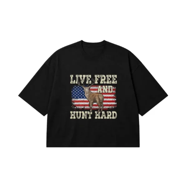 تیشرت باکسی شکار طرح Live Free And Hunt Hard کد 9642