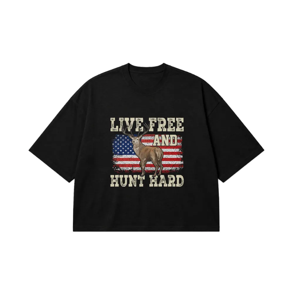 تیشرت باکسی شکار طرح Live Free And Hunt Hard کد 9642