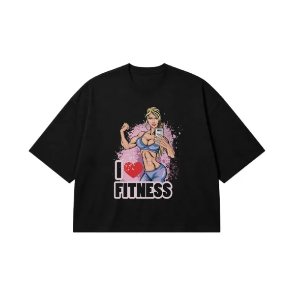 تیشرت باکسی بدنسازی دخترانه طرح I Love Fitness کد 9773