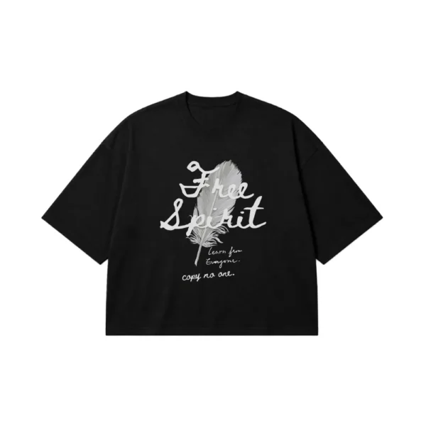 تیشرت باکسی نوشته Free Spirit طرح پر آزاد کد 9780