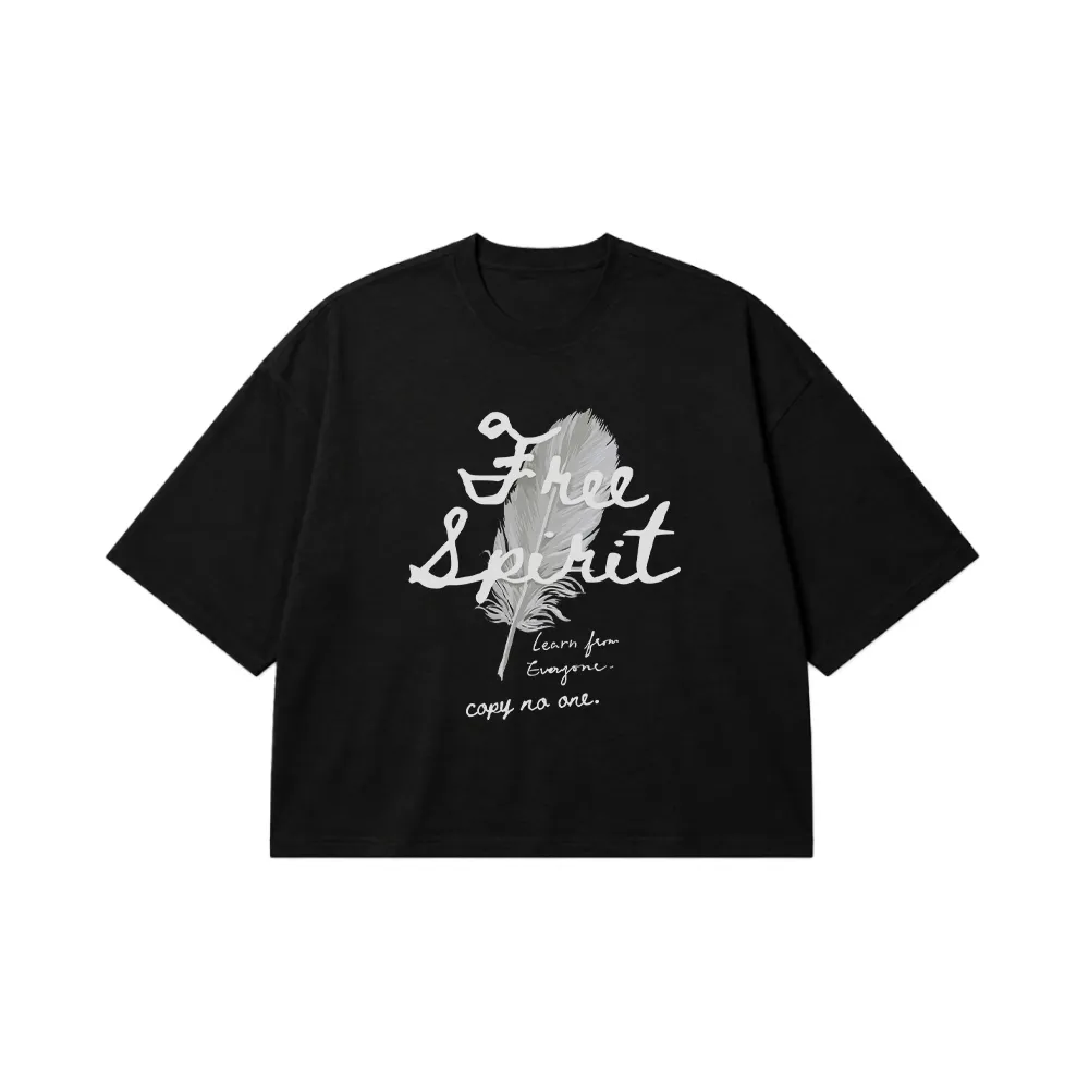 تیشرت باکسی نوشته Free Spirit طرح پر آزاد کد 9780