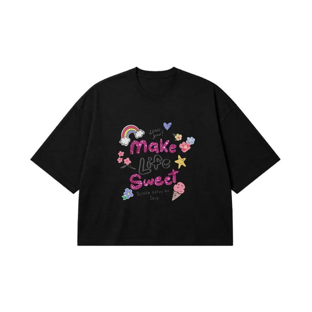 تیشرت باکسی نوشته دخترانه Make Life Sweet کد 9840