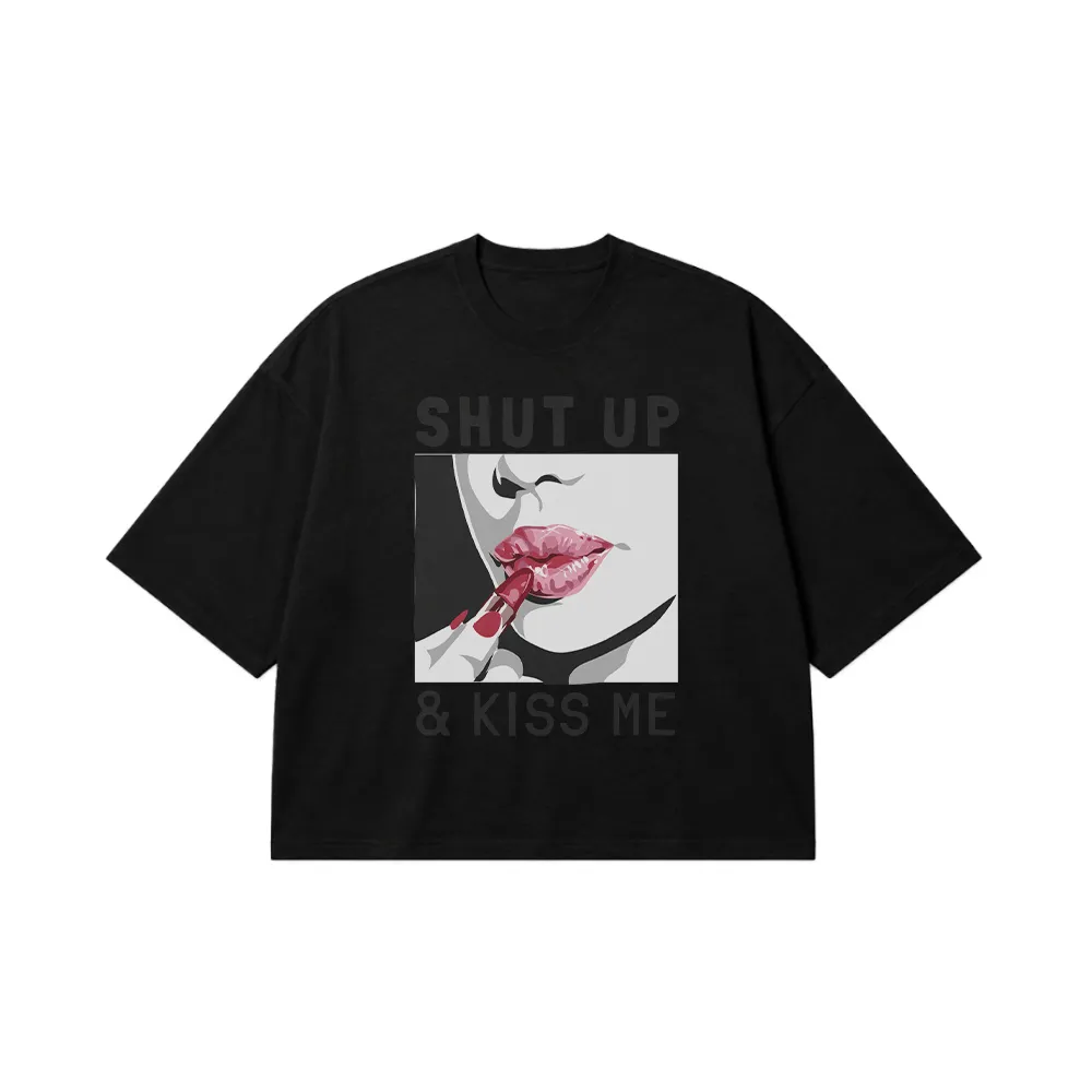 تیشرت باکسی لب طرح Shut Up And Kiss Me کد 9848
