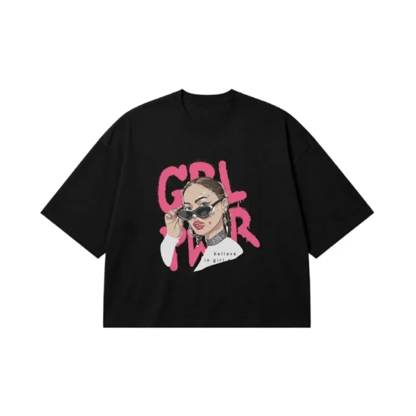 تیشرت باکسی دخترانه طرح Girl Power کد 9855