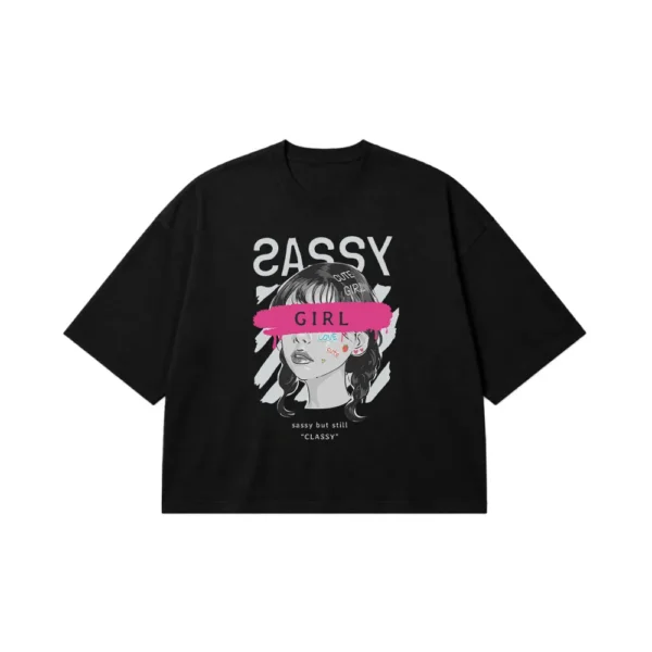 تیشرت باکسی دخترانه طرح Sassy Girl کد 9861