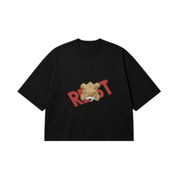 تیشرت باکسی خرس طرح Rest کد 9890