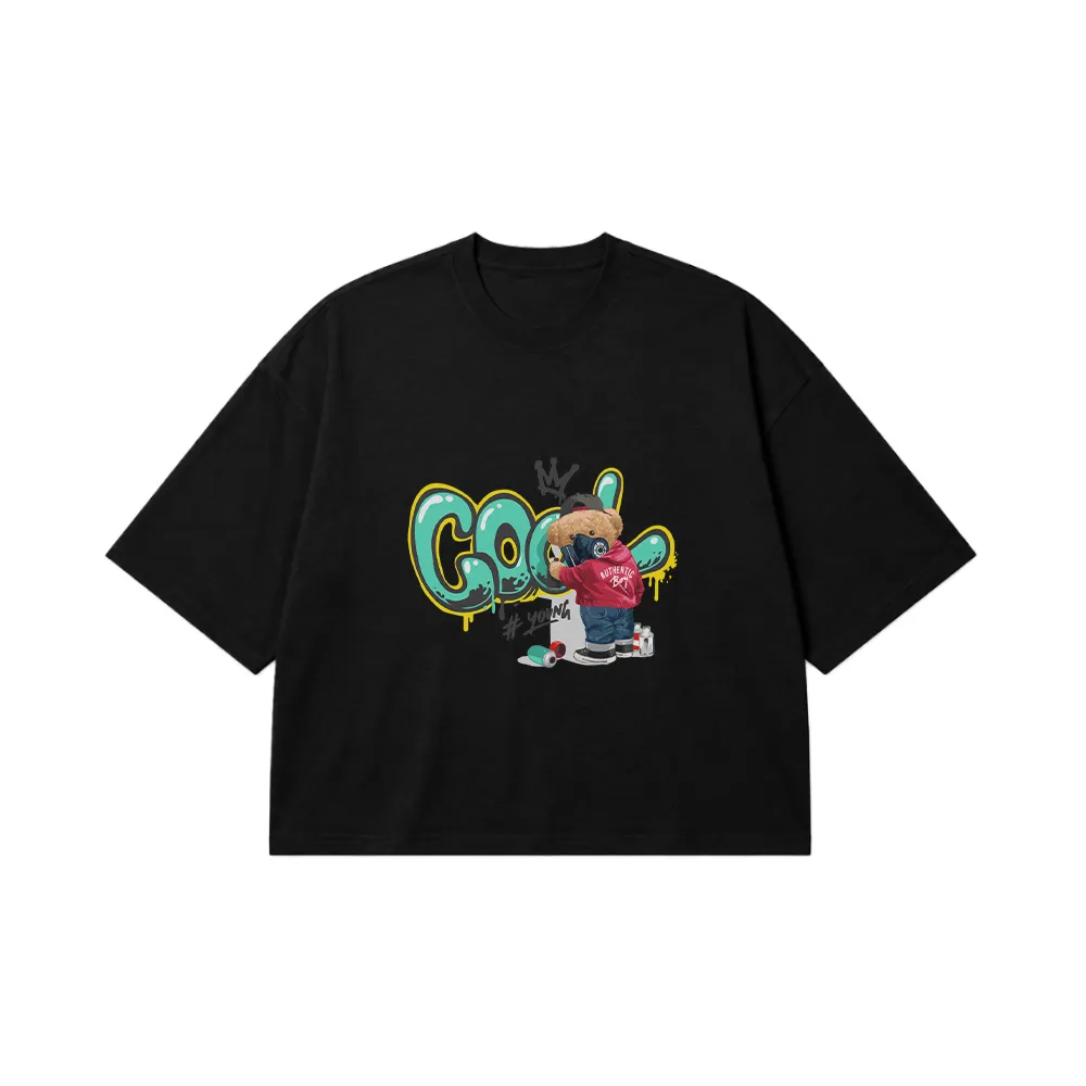 تیشرت باکسی خرس گرافیتی طرح Cool Youth کد 9924