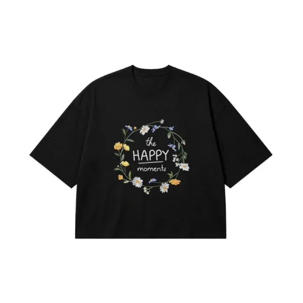 تیشرت باکسی حلقه گل طرح The Happy Moments کد 9965