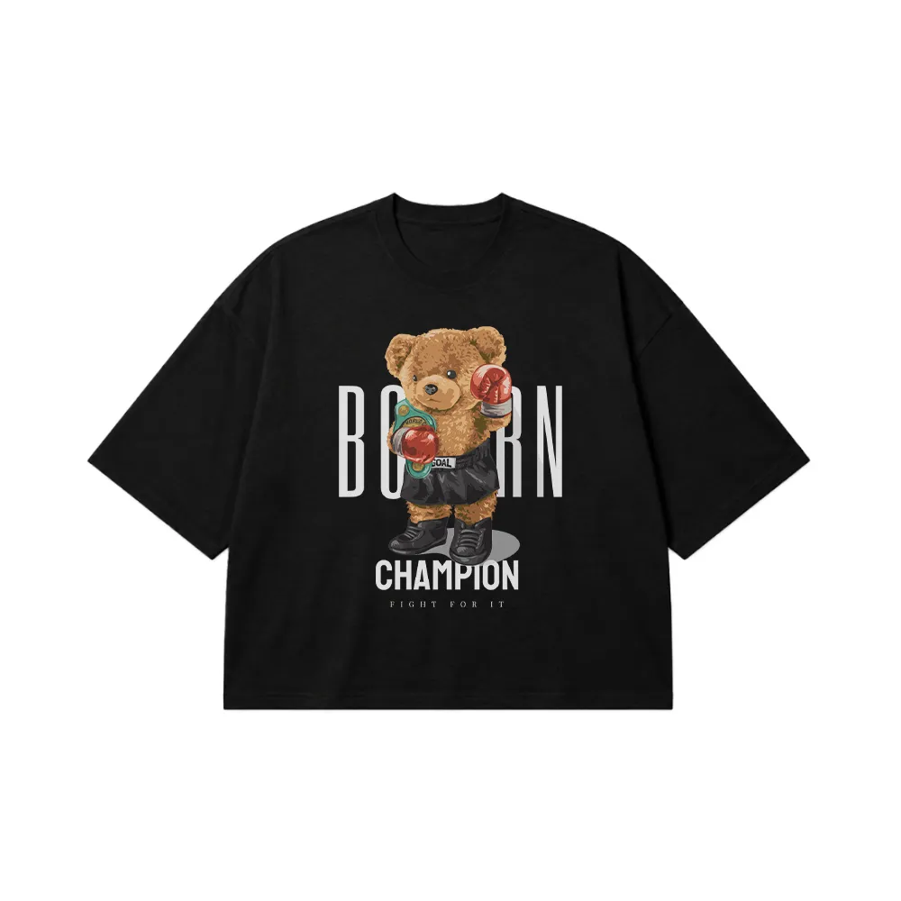 تیشرت باکسی خرس بوکسور طرح Born Champion کد 9981