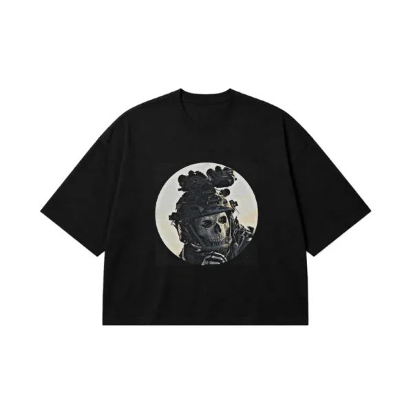 تیشرت باکسی سامورایی طرح جمجمه و ماه (Skull Samurai) کد po1023