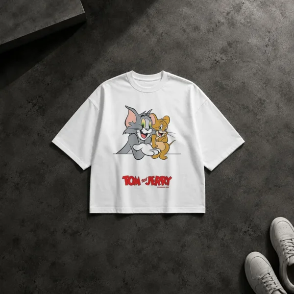 تیشرت باکسی تام و جری طرح آغوش کارتونی (Tom and Jerry) کد po1079