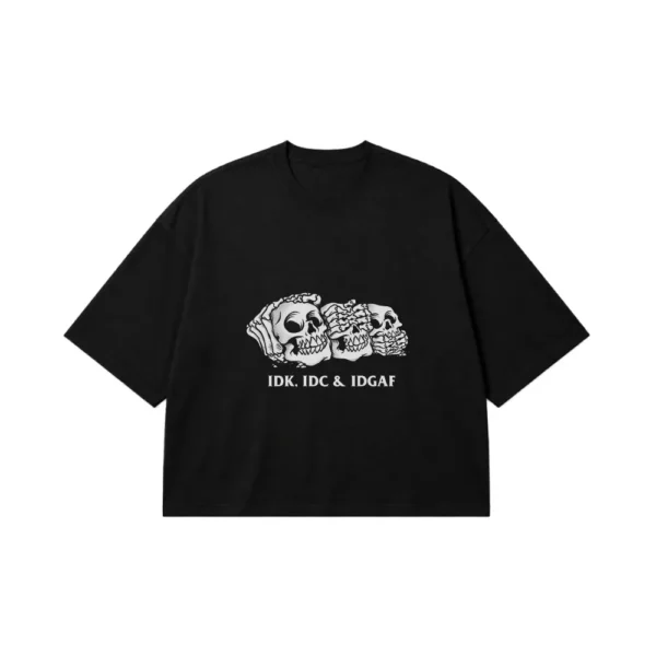 تیشرت باکسی جمجمه طنز طرح IDC & IDGAF کد po1281