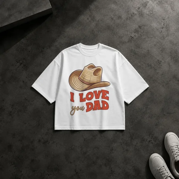 تیشرت باکسی پدر طرح I Love You Dad با کلاه کابویی کد po1287