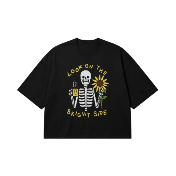 تیشرت باکسی جمجمه طنز طرح Look on the Bright Side کد po1318