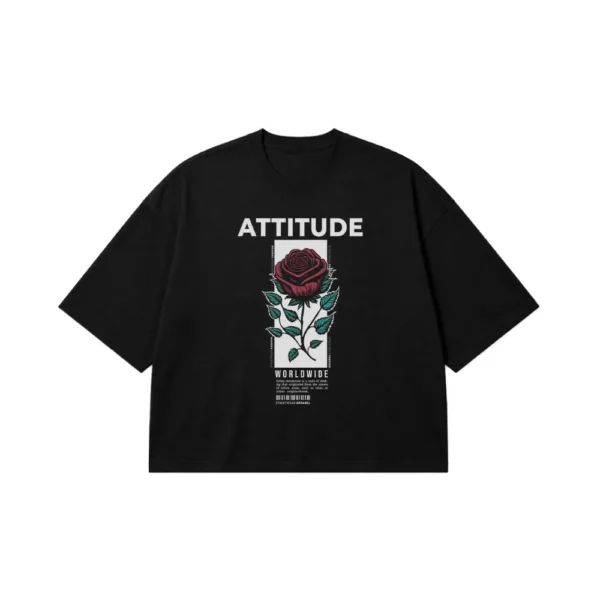 تیشرت باکسی جمجمه و گل رز طرح Attitude کد po1418