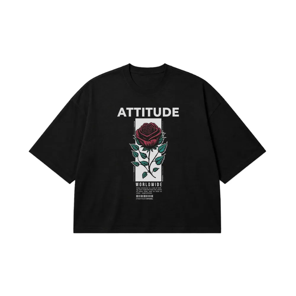 تیشرت باکسی جمجمه و گل رز طرح Attitude کد po1418
