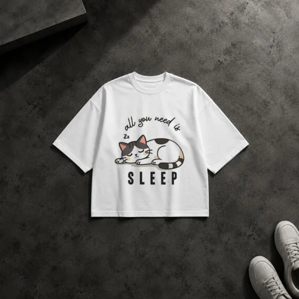 تیشرت باکسی گربه خوابالو طرح All You Need Is Sleep کد po1442