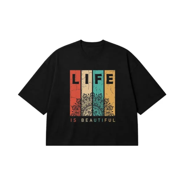 تیشرت باکسی تایپوگرافی Life Is Beautiful کد po1581