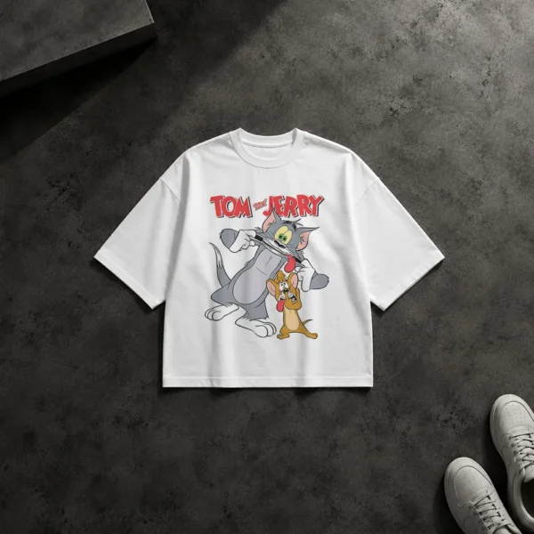 تیشرت باکسی تام و جری طرح کارتونی کلاسیک (Tom and Jerry) کد po1607