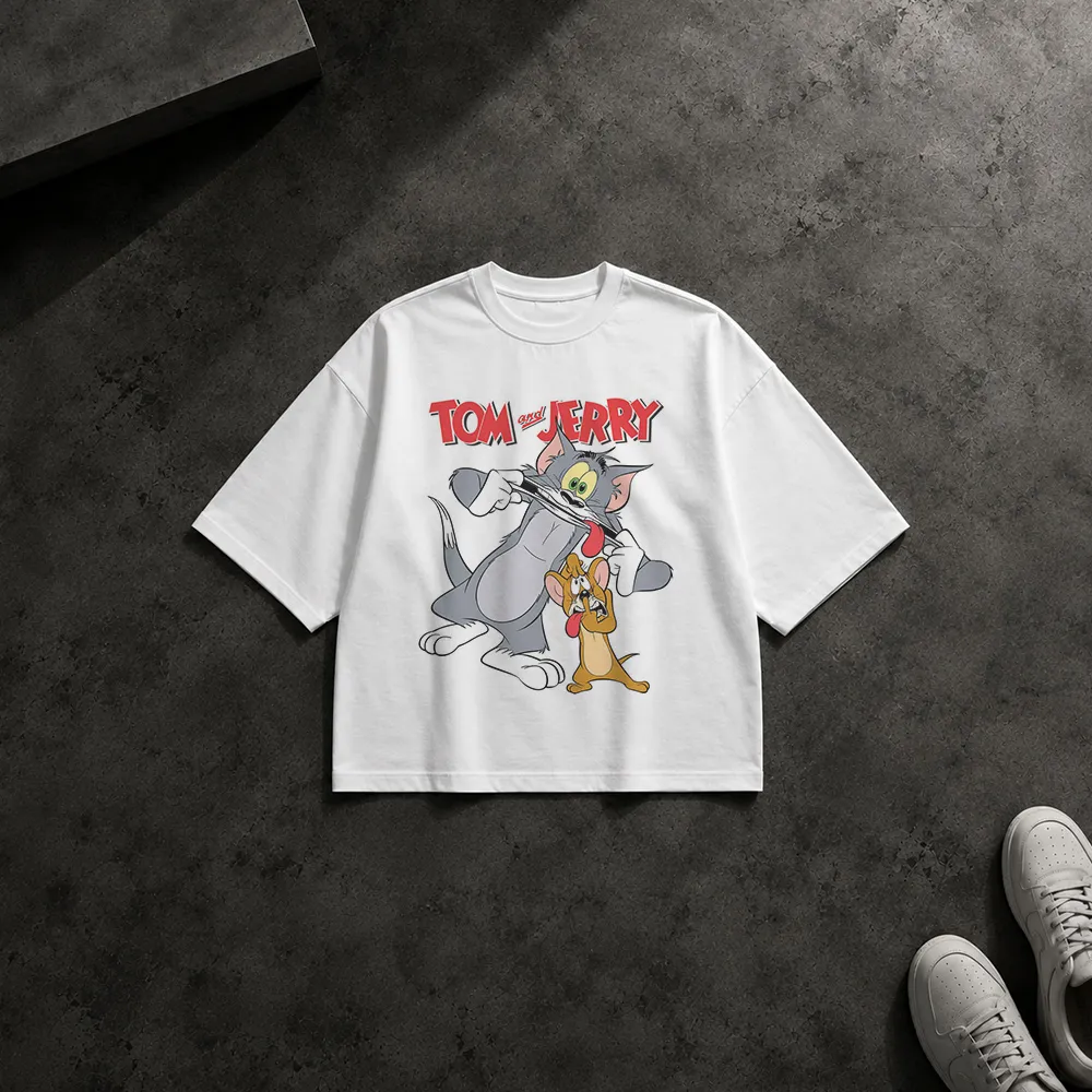 تیشرت باکسی تام و جری طرح کارتونی کلاسیک (Tom and Jerry) کد po1607
