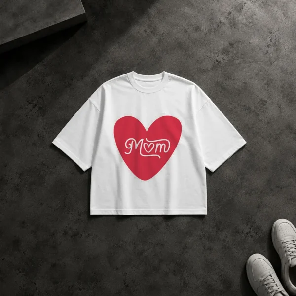 تیشرت باکسی مادر طرح قلب قرمز Mom کد po1792