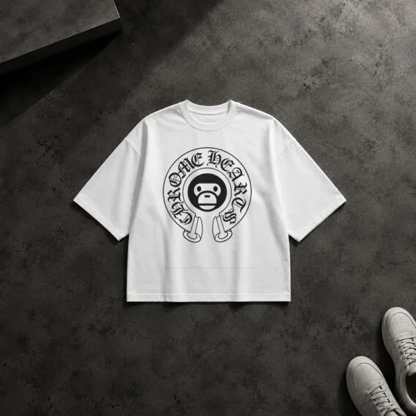 تیشرت باکسی کروم هارتس و بیپ طرح لوگو (Chrome Hearts x BAPE) کد po2043