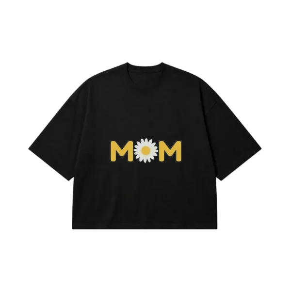 تیشرت باکسی روز مادر طرح نوشته MOM و گل بابونه کد po2067
