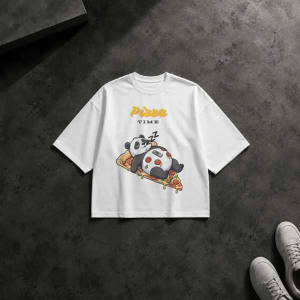 تیشرت باکسی پاندا طرح Pizza Time کارتونی کد po2092