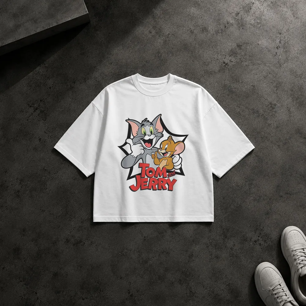 تیشرت باکسی تام و جری طرح کارتونی کلاسیک (Tom and Jerry) کد po2098