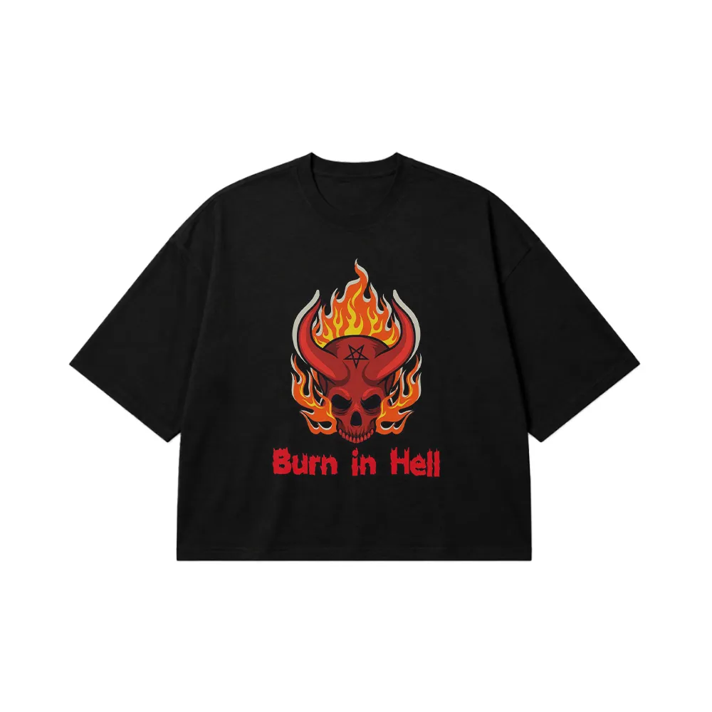 تیشرت باکسی جمجمه آتشین طرح Burn in Hell کد po210