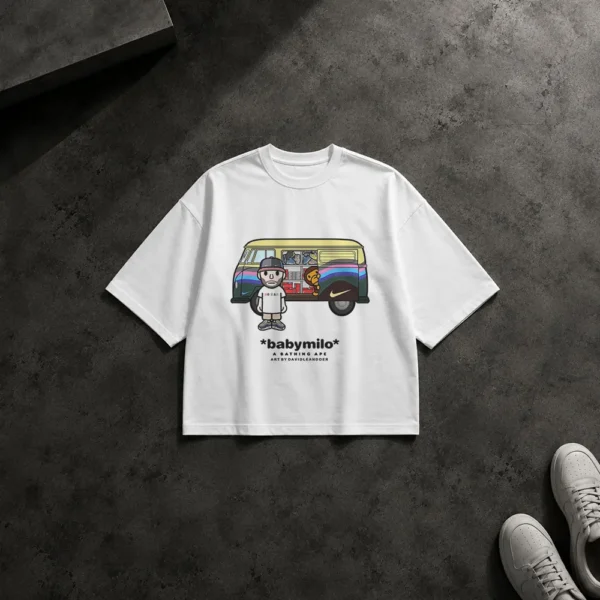 تیشرت باکسی بیبی مایلو طرح A Bathing Ape و نایکی کد po2181