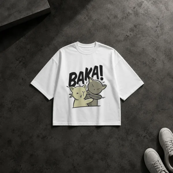 تیشرت باکسی گربه طرح Baka کارتونی کد po2184