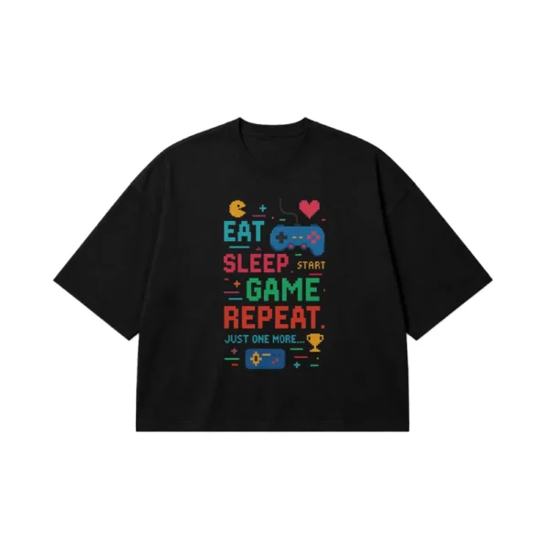 تیشرت باکسی گیمینگ طرح Eat Sleep Game Repeat کد po2326