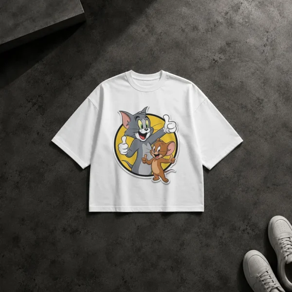 تیشرت باکسی تام و جری طرح کارتونی کلاسیک (Tom and Jerry) کد po2369