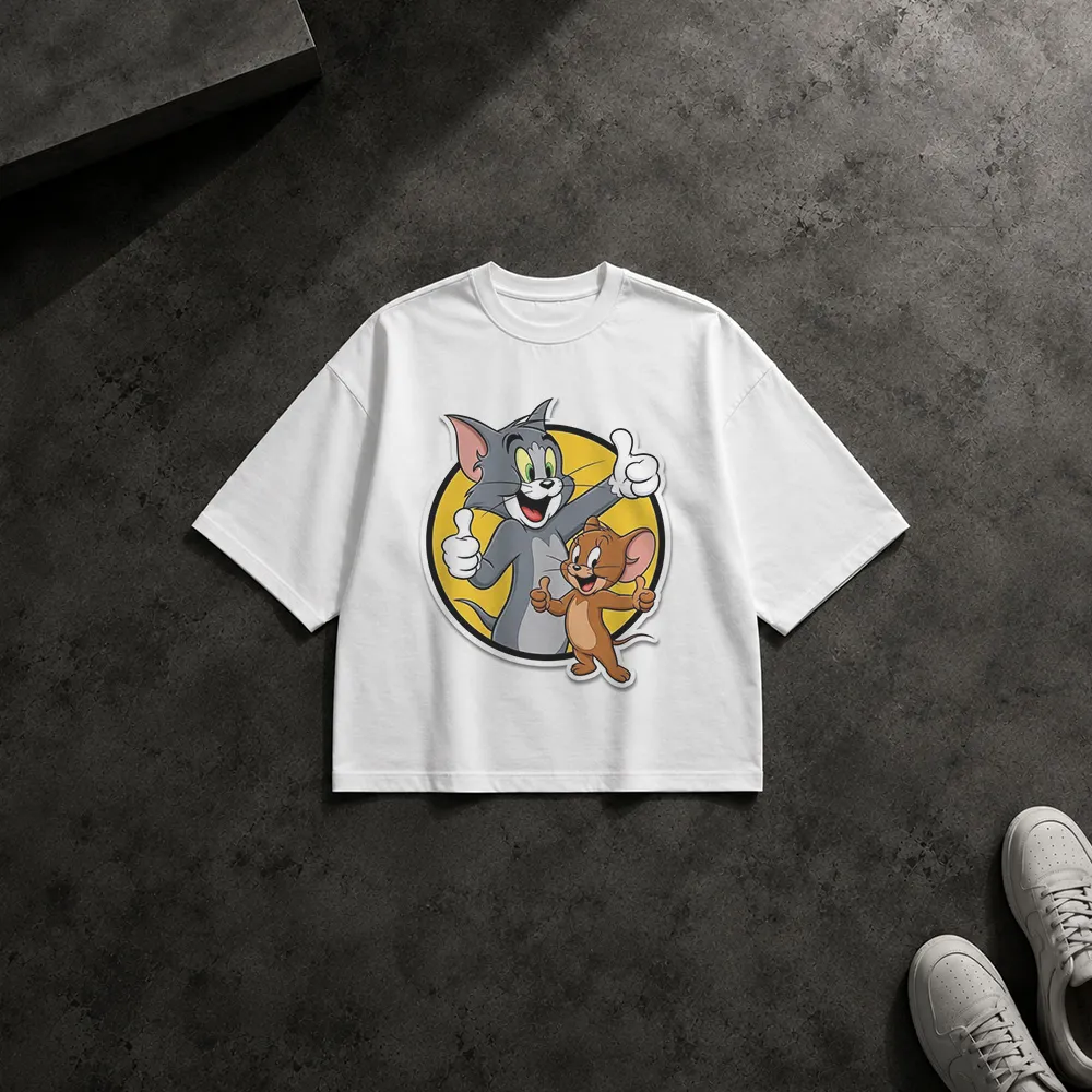 تیشرت باکسی تام و جری طرح کارتونی کلاسیک (Tom and Jerry) کد po2369