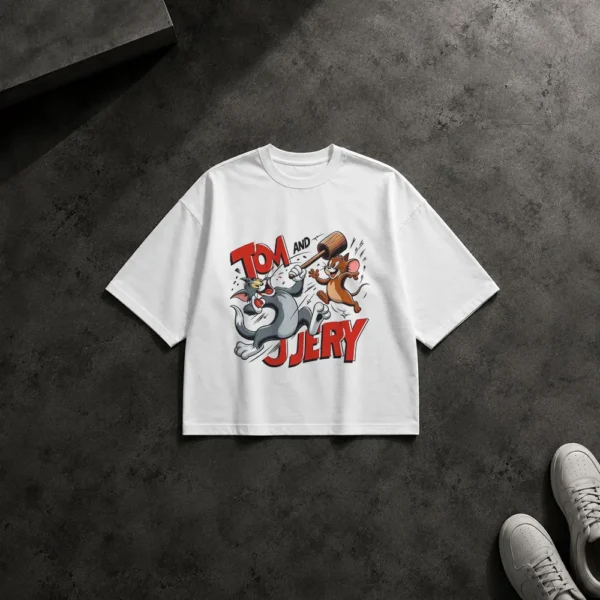 تیشرت باکسی تام و جری طرح تعقیب کلاسیک (Tom and Jerry) کد po2553